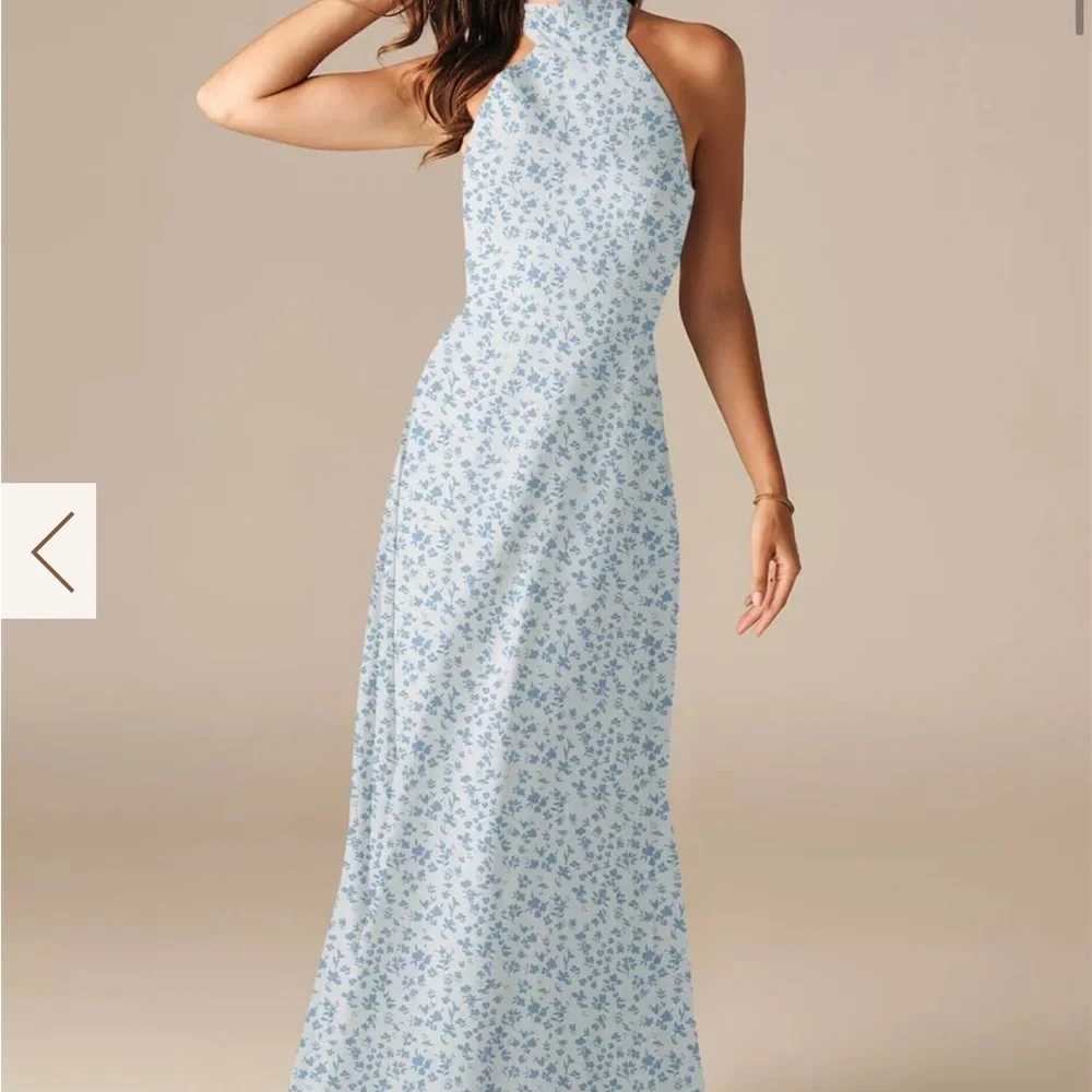 AW Bridal Adrienne Dress - Floral Halter Neck Maxi in SkyBlue Star Floral - Picture 1 of 4